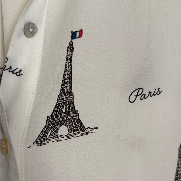 Forever 21 White Paris Eiffel Tower Button Down Shirt - Picture 3 of 8